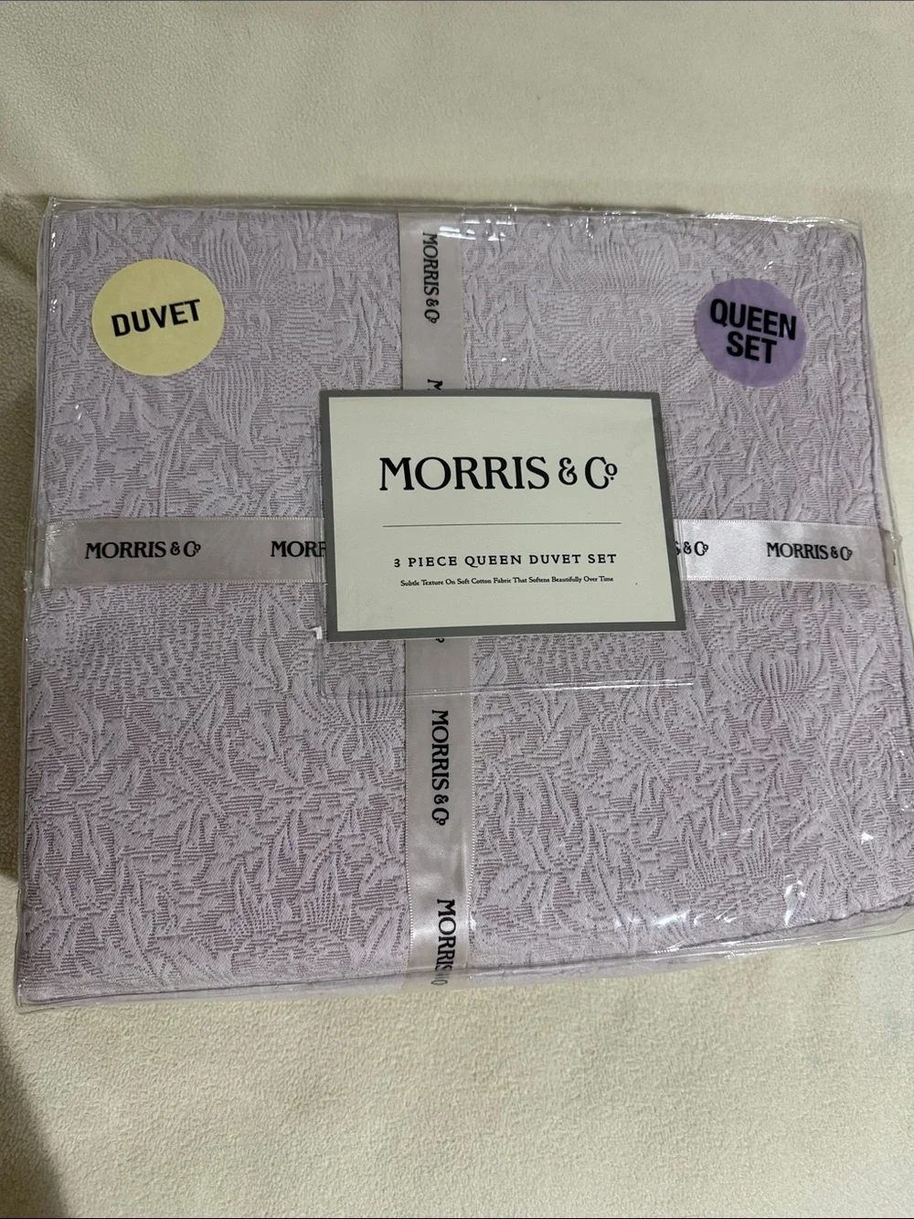3pc WILLIAM MORRIS lavender Summer QUEEN Duvet Cover Set Cotton Percale new